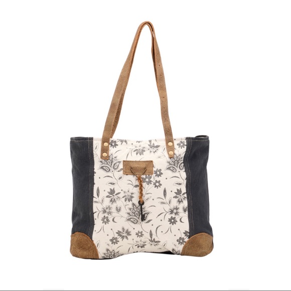 Abstract floral print leather key tote bag - Picture 5 of 6